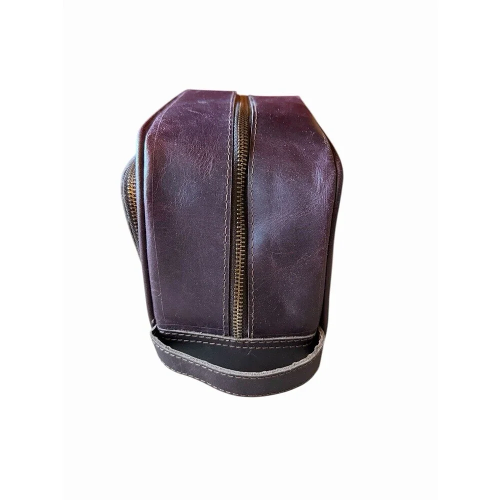 New Brown Leather Men's Toiletry Shaving Bag Metal Zippers Distressed Retro